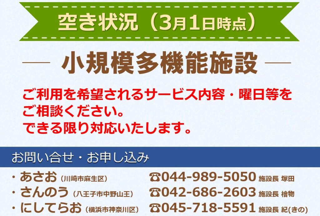 小規模多機能施設　空き状況