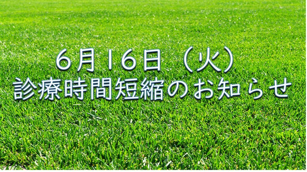 ６月1６日（火）診療時間短縮のおしらせ