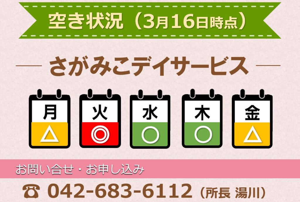 さがみこデイサービス空き状況