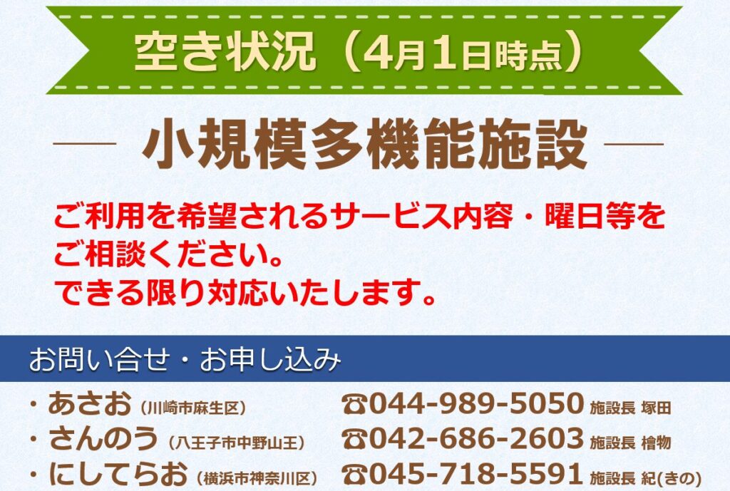 小規模多機能施設　空き状況