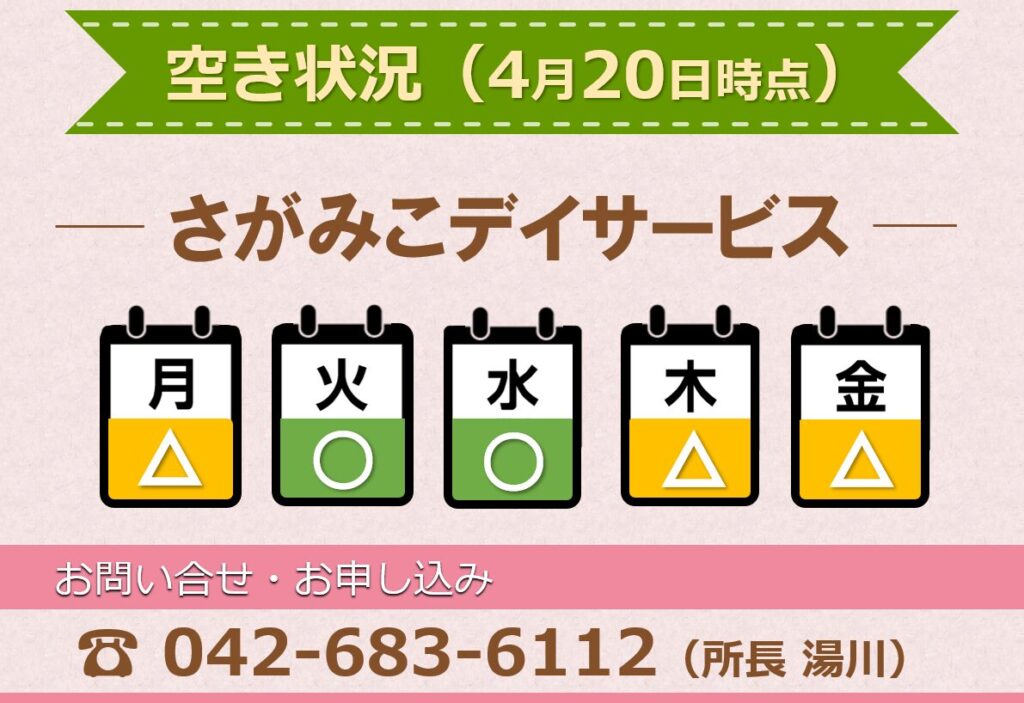 さがみこデイサービス空き状況