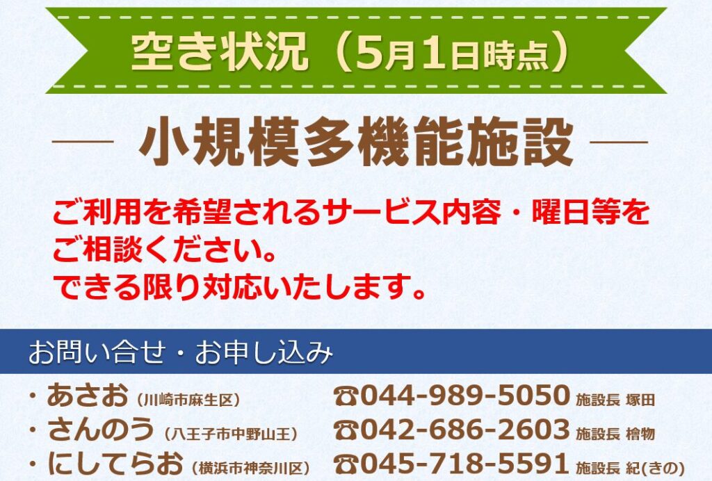 小規模多機能施設　空き状況