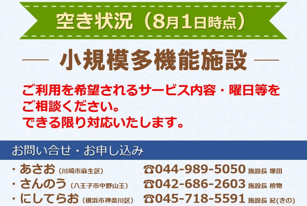 小規模多機能施設　空き状況