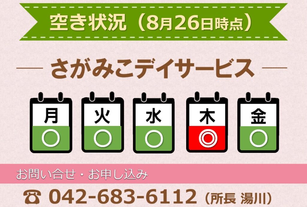さがみこデイサービス空き状況