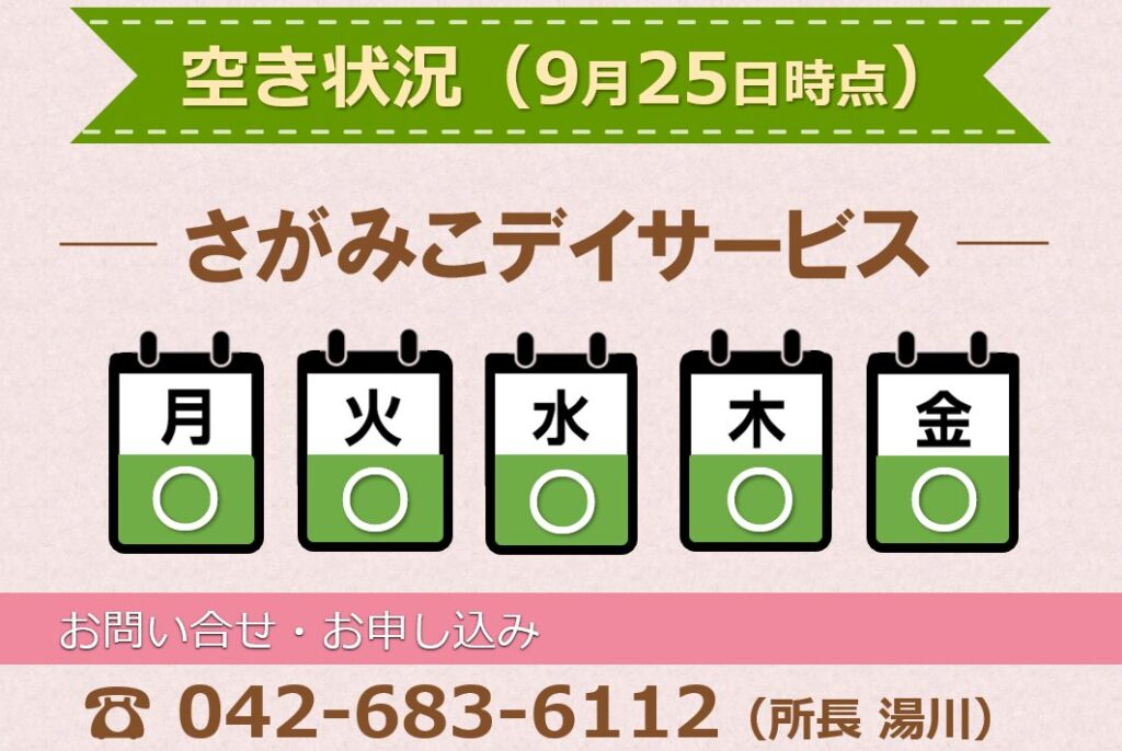 さがみこデイサービス空き状況